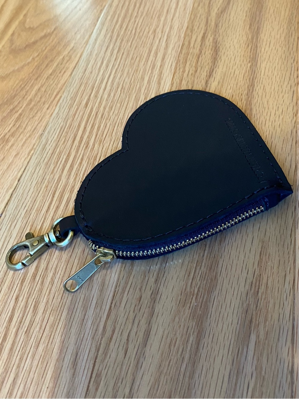 Portland Leather Black Heart Zip Coin Pouch with Gold Hardware